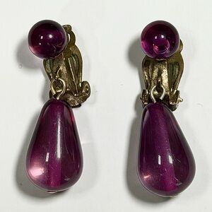 Vintage Acrylic Purple Drop Clip Earrings 1.5” drops